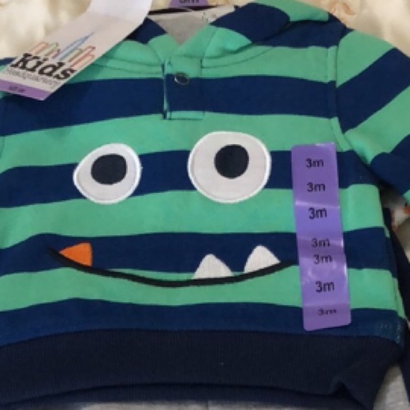 4 Piece Set Infant Baby boy Fleece lined pullover Hoodie Bodysuit 2 Fleece pants - Picture 9 of 9